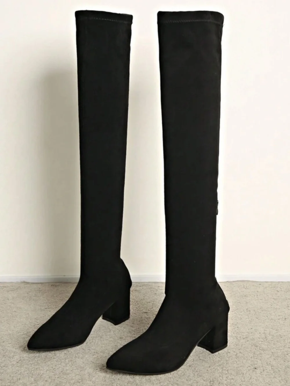 Black Over-The-Knee Suede Boots – Chunky Heel Thigh High Boots - 9.5